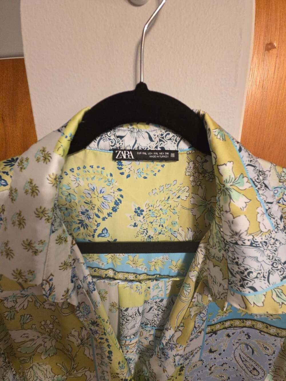 Zara Satin Paisley Patchwork Boho Chic Long Sleeve Button Down Shirt, size XXL - Picture 6 of 8